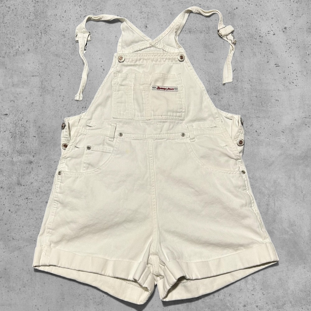 Vintage Bongo White Denim Shortalls 90s Y2K Retro Overalls Size Medium